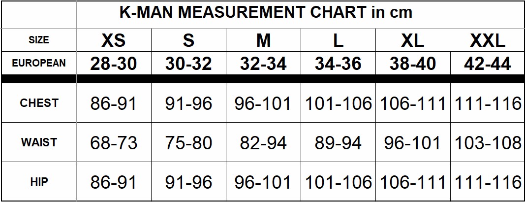 K-Man Size Guide