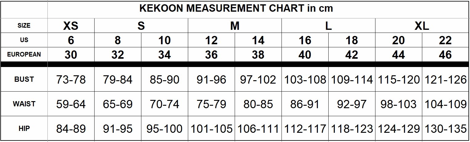 Kekoon Size Guide